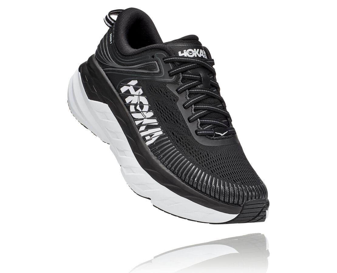 Hoka One One Bondi 7 Philippines - Ladies Wide Running Shoes - Black / White | KZ6837125